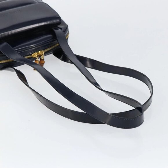 GUCCI Bamboo Shoulder Bag Patent leather Navy Gold - Picture 7 of 16